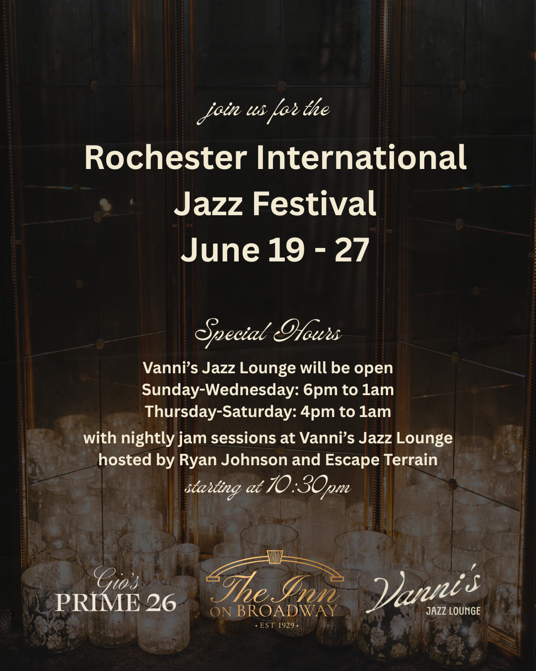 The Rochester International Jazz Festival is coming to the Inn on Broadway and Vanni's Jazz Lounge
