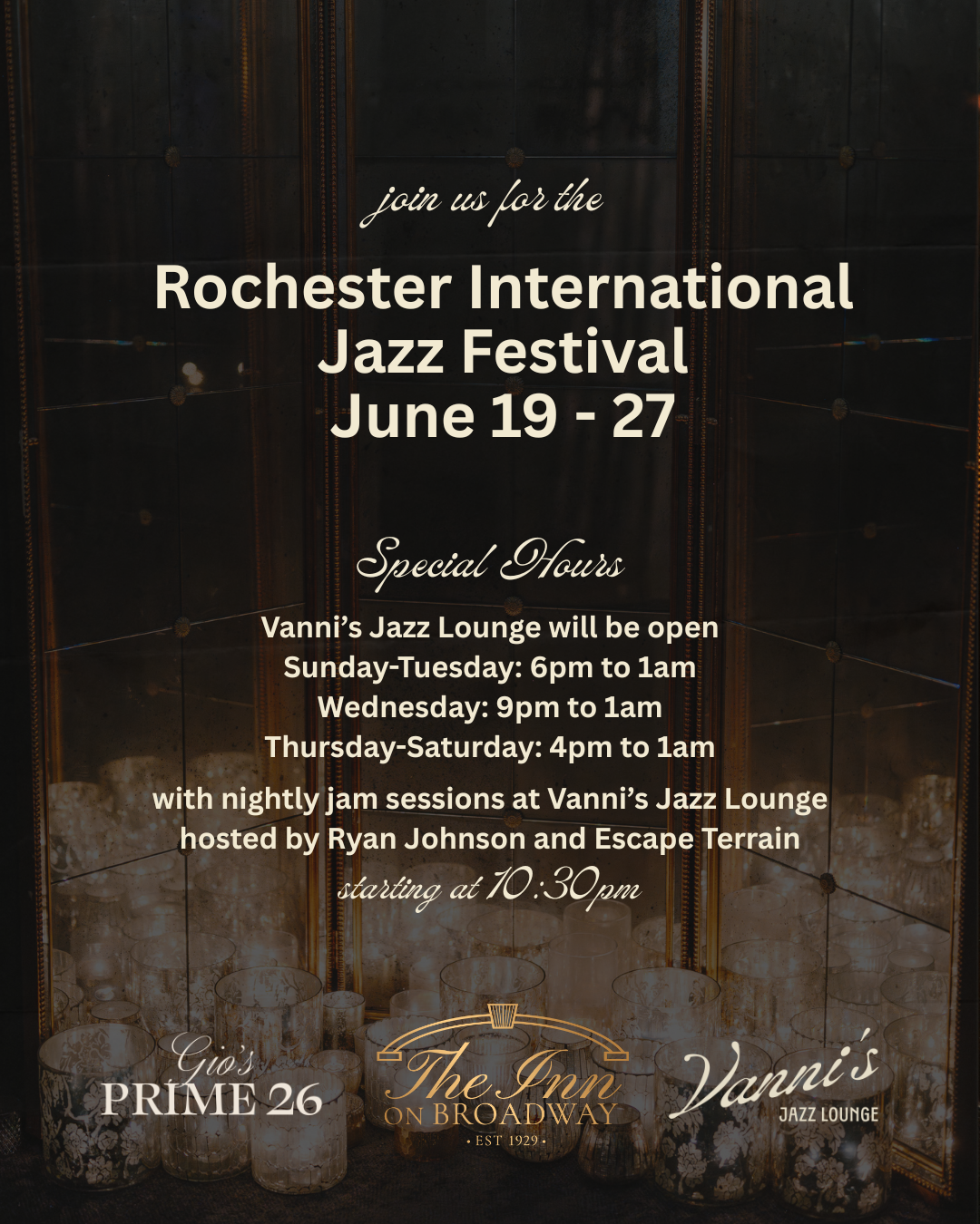 The Rochester International Jazz Festival is coming to the Inn on Broadway and Vanni's Jazz Lounge